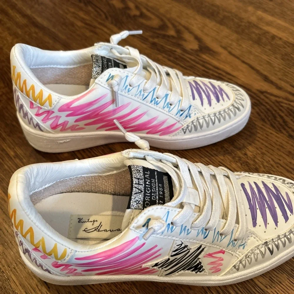 Women's Vintage Havana Multi Swirl colorful Leather low top Sneakers Size 6M